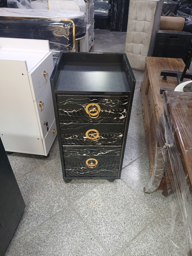 ترولی آرایشگاهی چوبی وکیوم دررنگ بندی سفیدومشکی ساده وطرح سنگ