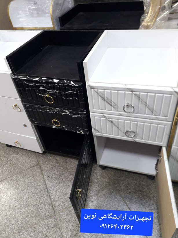 ترولی چوبی آرایشگاهی وکیوم دررنگ بندی سفیدومشکی